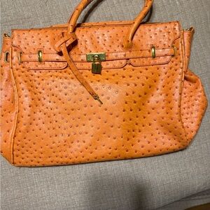 Orange Leather Tote Bag